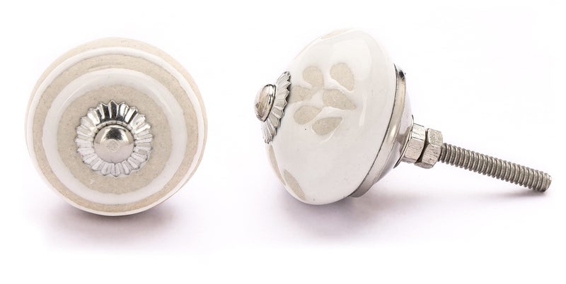 NAQSH Ceramic Cabinet Knobs Kitchen Drawer Knob Handpainted Cupboard Door & Drawers Pulls (White & Beige, 20) - Image 2